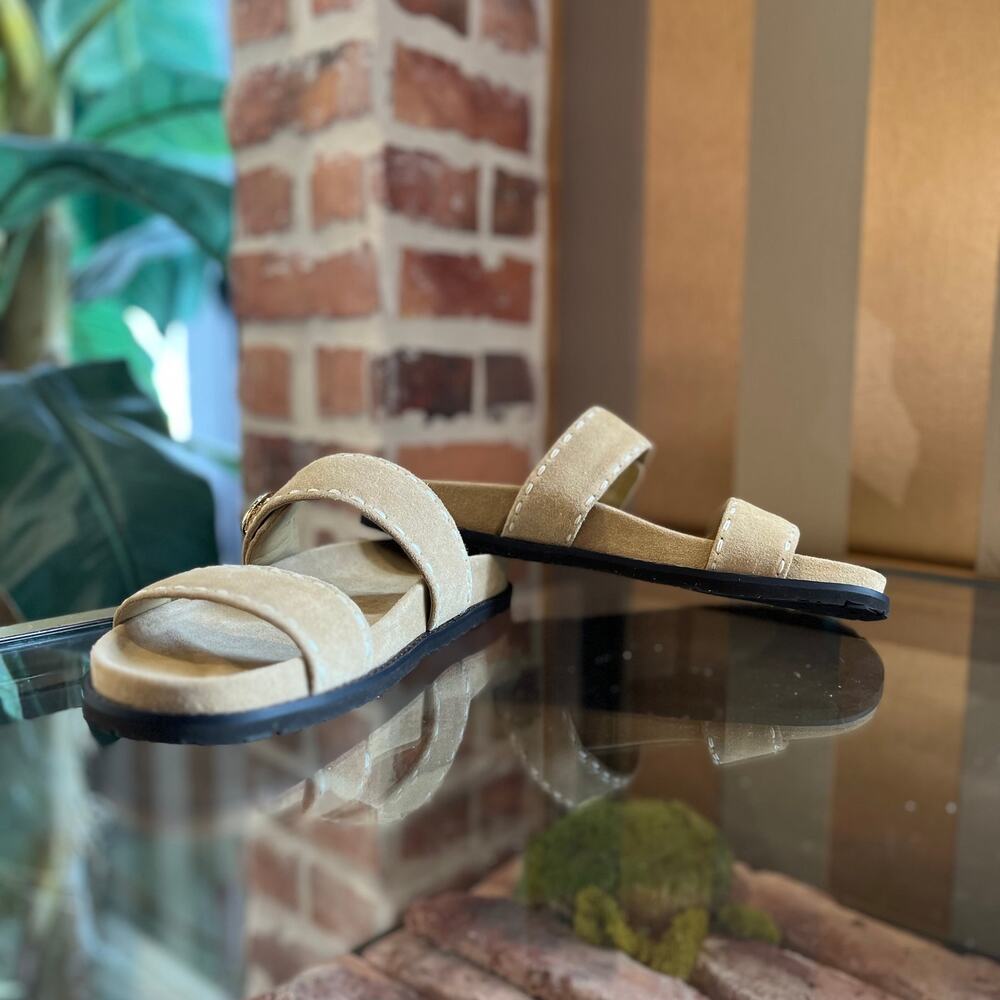 TORY BURCH Romy Sport Beige Suede Slides SZ 10